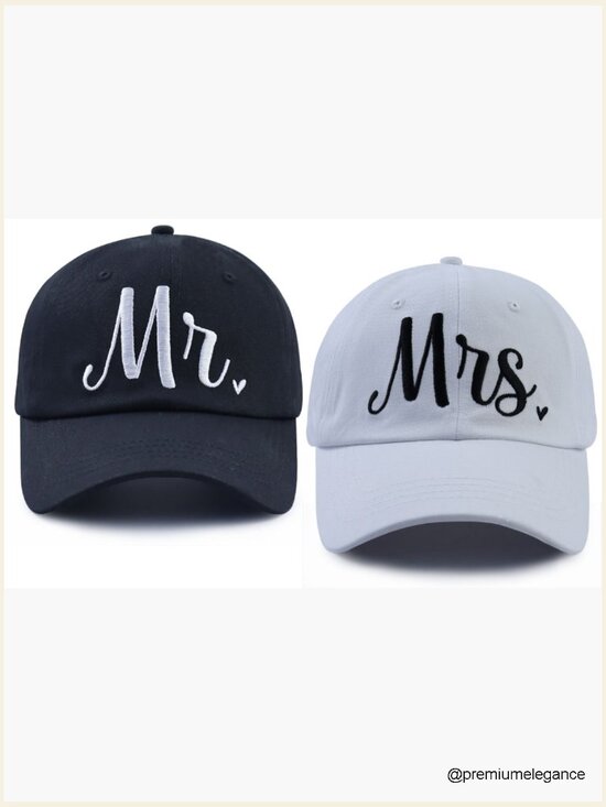 Mr & Mrs Baseball Cap Set, Adjustable Cotton Embroidered Couple Hats Wedding
